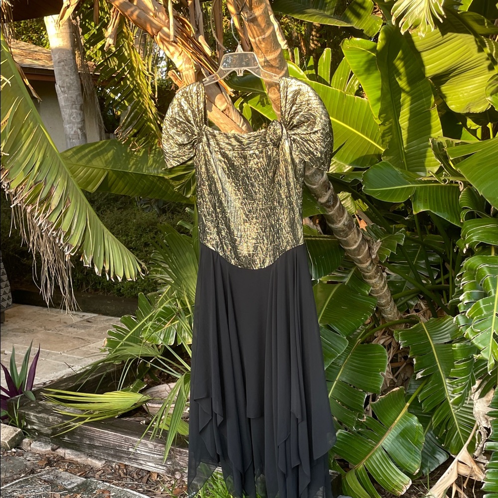 gold metallic drop waste handkerchief, hem dress